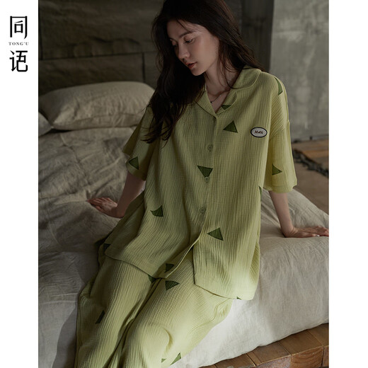 同语年新款睡衣女夏季梭织短袖套装可外穿女士夏天家居服 女士-Z3892 M 160 （身高155-163cm，体重90
