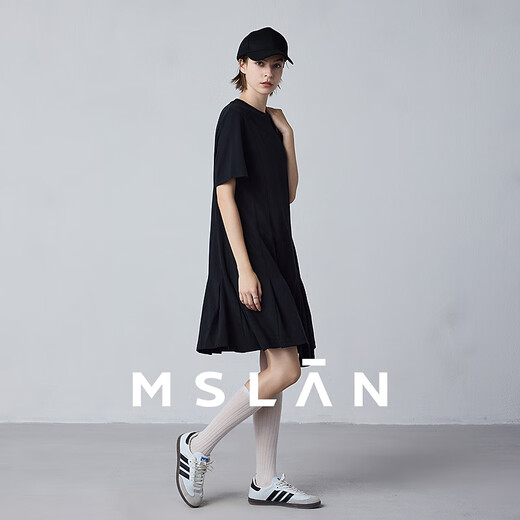 MSLAN|商场同款23夏新款T恤连衣裙MFBE1105 乌黑 S