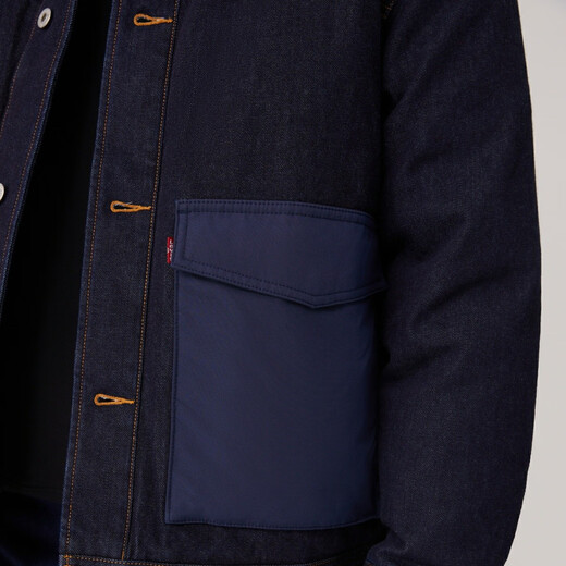 Levi's couples same style American retro cold-proof and warm standing collar down jacket denim jacket Chinese Valentine's Day gift blue L