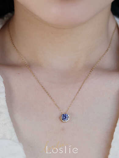 Huaiyin Loslie crescent moon tanzanite purple zirconium diamond moon s925 sterling silver gold-plated necklace clavicle chain sterling silver