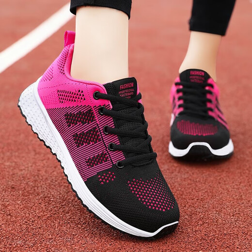 Women's shoes 2025 casual soft sole sneakers breathable single shoes flying mesh shoes running shoes 831 black 37