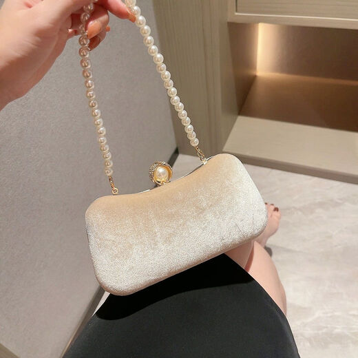 Kuqi Kangaroo (KUQIDAISHU) Celebrity Dinner Clutch Banquet Small Bag Matching Dress Bag Portable Pearl Bag Retro Cheongsam Women's Bag Pearl Head Apricot (Pearl Hand Chain + O-shaped Diagonal