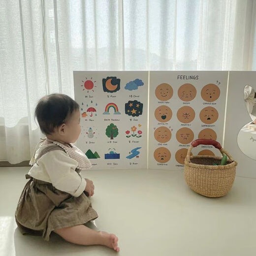 Qianfeng Ins Koreaner Stil vertikaler kognitiver Kartenbildschirm falten doppelseitiger Cartoon Kinder frühes Bildungshilfshilfen Zeichnen von Bildungsspielzeugen 6 doppelseitige Kaninchenspiegel Spot