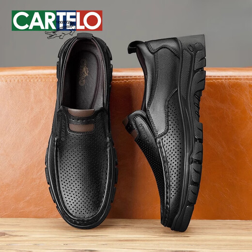 Katile Crocodile Herren-Lederschuhe atmungsbezogener sommerlicher Sommer Hollow Stanzen echtes Lederdaddy's Sandals Schuhe Schwarz- Hollow atmable-ew6629t 39 _ Ausstandard Lederschuh Größe