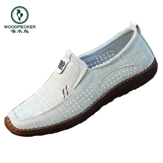 Woodpecker old Beijing cloth shoes men's summer sandals casual breathable sweat-absorbing soft sole anti-slip middle-aged man kicks dad's net shoes 5010-7 camel color net shoes 42