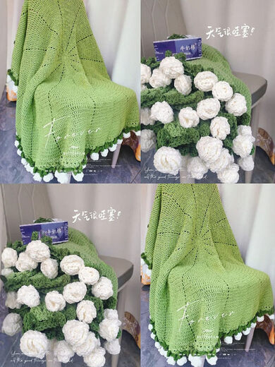 山头林村玫瑰花毯子成品成品玫瑰花束毯子盖毯毛毯毛线钩织材料包手工编织 (A687)小号80cm[三色铃兰花毯材