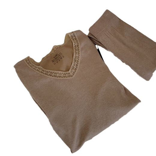 Dannanwei Hanshe 9889 Wollseizenheizungsset V-Ausschnitt Spitze mit hoher Taille Heben Schlanker Fit Herbst- und Winterbasis Thermal Unterwäsche Milch gelb: 80-140jin [Jin gleich 0,5 kg] Alle Größe