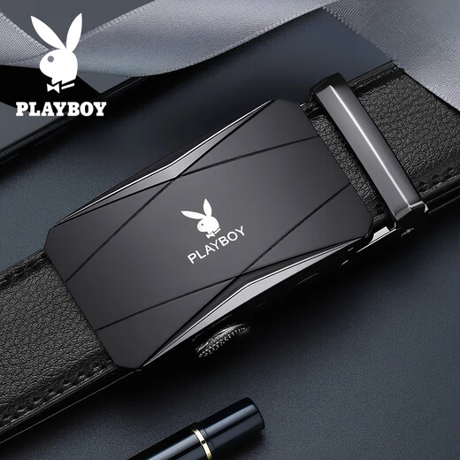 花花公子（PLAYBOY）男士真皮自动扣腰带商务休闲两用牛皮裤带新款 款式14110cm
