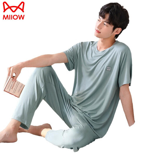 Catman (Miiow) Pajamas Men's Summer Cool Livre Style Pantalon à manches courtes et taille Casual Summer Modal Home Clothing Set 2679 XL