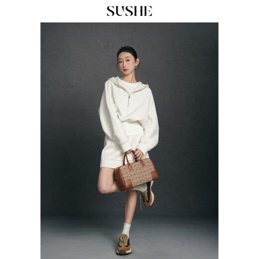 SUSHE Nian Yunshang Sports Tennis Wear Hooded Sweatshirt Elastic Waist Big Pocket A-Line Skirt Suit Jianshui White-Top M
