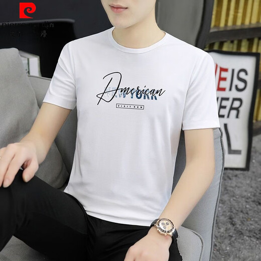 皮尔卡丹（pierre cardin）冰丝短袖t恤男士2025夏季新款潮牌潮流休闲修身百搭半袖体恤上衣 #1421白色# M (95斤-110斤)