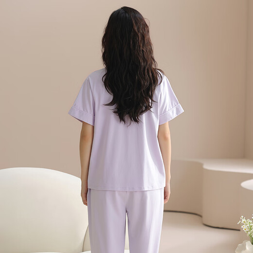 Fenton Pajamas for Women 100% Cotton 2025 Casual Breathable Homewear Set Can Be Weared Thin New Style Light Purple - Women's 2XL