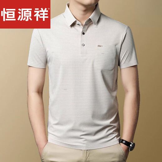 恒源祥高档品牌轻奢短袖t恤男2025新款夏季休闲爸爸装上衣polo.衫新品 灰绿-15286 M 165