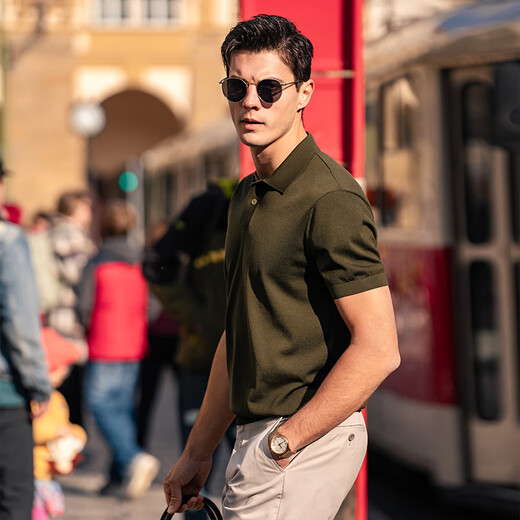 Mr. BU Polo Shirt Business Polo Revers Strick-Strick-T-Shirt 2025 Frühling und Sommer Festkühlung Cooles Kurzärmel-Hemd AT12118 Klavier Schwarz S _165