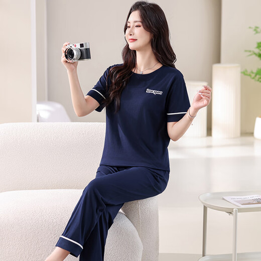 莫代尔睡衣女夏季纯棉短袖薄款2025年新款夏天休闲全棉可外穿长裤家居服 7374豆沙粉无胸垫 M 80-100斤