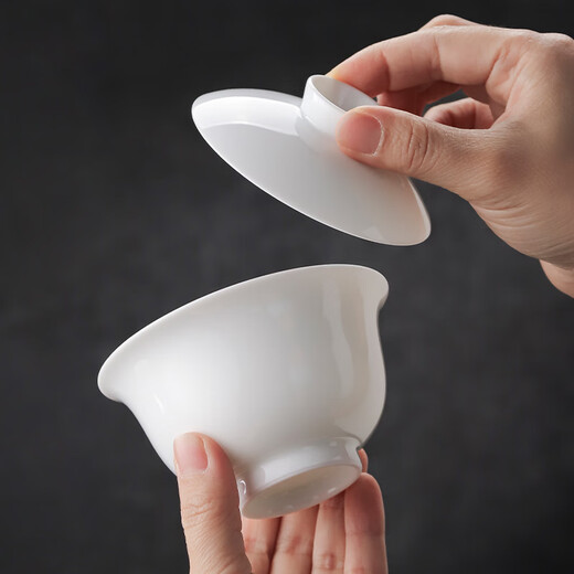 Jingdezhen (jdz) ceramic tea set white porcelain Sancai bowl home office tea cup Chinese style simple solid color tea bowl gift first seen