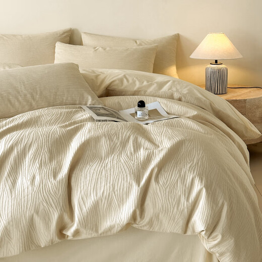 Nanjiren quilt core + four-piece set + pillow core Double household spring and autumn quilt single dormitory bedding full set with mattress Simple jacquard milkshake white Single five-piece set / three-piece set + 6Jin [Jin equals 0.5 kg] quilt core + pillow core