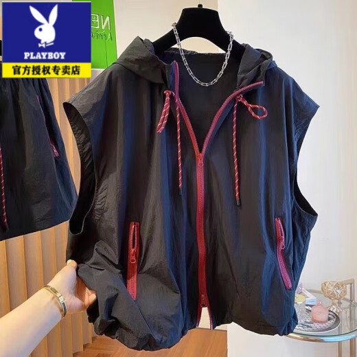 花花公子（PLAYBOY）特大码300斤连帽马甲无袖春夏户外轻薄百搭宽松休闲速干防晒外套 1105卡其 XL