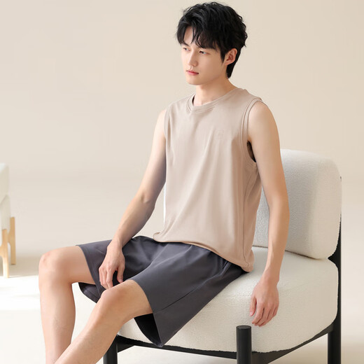 Modal simple pure cotton new pajamas for men, all-cotton thin summer sleeveless vest shorts comfortable home clothes can be worn outside OMM13657 men XL -
