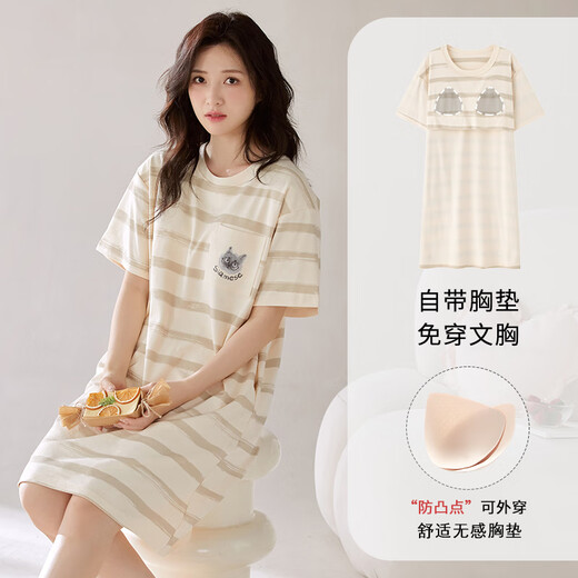 Le nouveau style de chemise de nuit de Mandelefin avec poitrine de poitrine pour les manches courtes en coton pur d'été pour femmes peut être portée sur les vêtements extérieurs anti-convex 12535 m 80-100jin [Jin est égal à 0,5 kg]