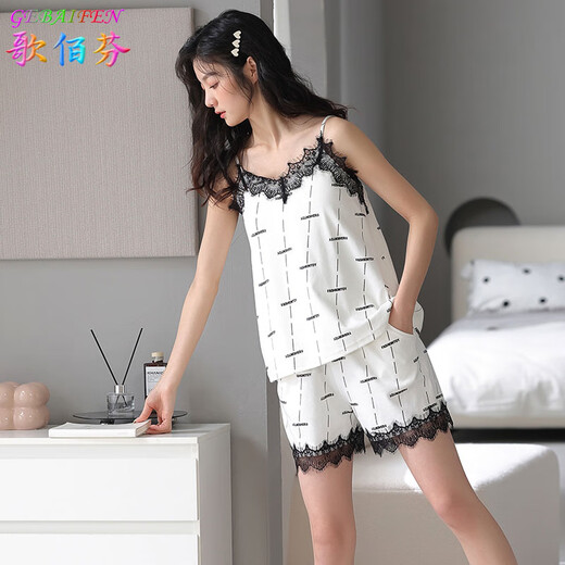 歌佰芬带胸垫夏季纯棉睡衣女吊带短裤套装休闲家居服春夏款可外穿运动 QB9902女（不带胸垫） XL （120-140斤）