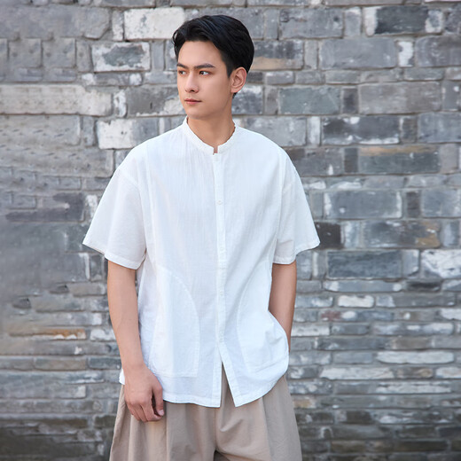 Zhaobentangs neues Hemd der neuen Männer mit kurzer Ärmeln originaler chinesischer Stil Casual Top M1048 White M (175/96a)