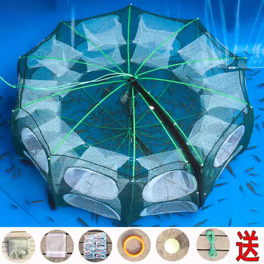 TULX folding shrimp cage, fish cage, eel and loach fishing cage, fishing net, lobster net, shrimp net, fish net, catch crab pot, 10-hole fan-shaped, white, luminous thickening, 20 packs of bait + gifts