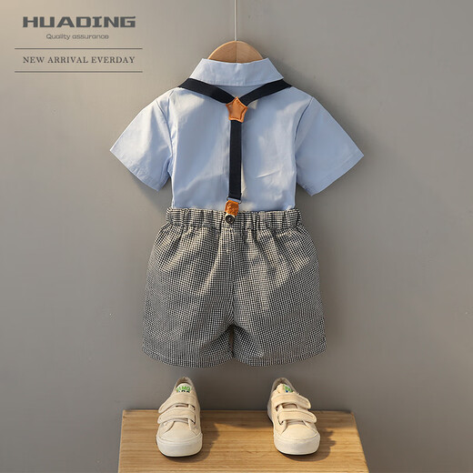 米诗德（MISHIDE）儿童西装背带裤套装男童礼服夏儿童宝宝小西装背带裤套装抓周礼服 白色 80cm 均码