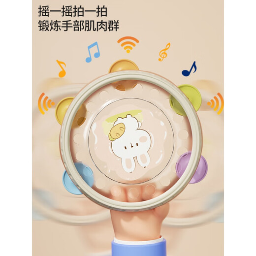 Yu Senyi Baby Spielzeug über 6 Monate alte handbemalende Trommel 0-1-Jährige Kinder frühkindliche vorbemerlige Trommel Frühschulbaby Tambourin 8-9 Hand-Malting Tamburin [Blau] + Montessori Frühschulbildung sechsseitig