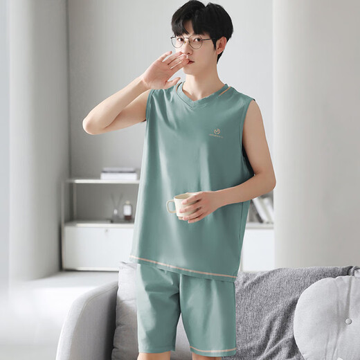 莫代尔男士背心睡衣夏季冰.丝2025新款薄款凉感无袖短裤家居服套装 12027远峰蓝【冰感莫代尔】 L 120-140斤