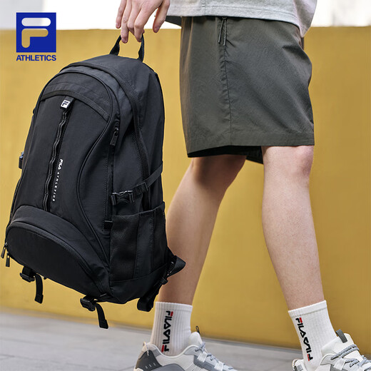 FILA【天行者】斐乐双肩包轻量内里抗菌户外包健身运动包大容量书包 正黑色-BK XS