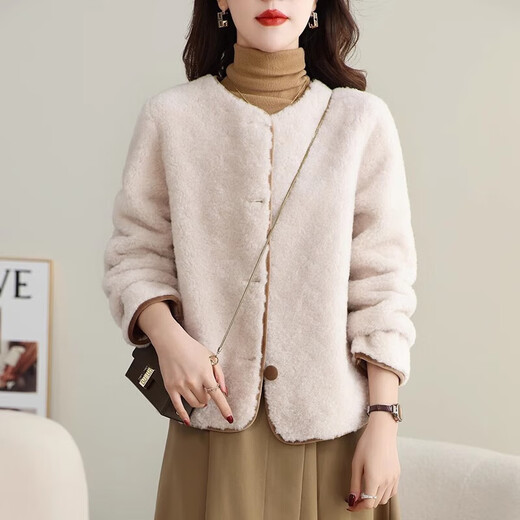 Ehangy Light Luxury Brand Short Coat Women's 2025 Winter New Style Elegant Lamb Wool Jacket Brown XS 80-99Jin Jin is equal to about 0.5 kg