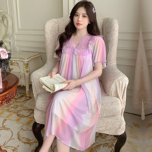 HUALIN FASHION宫廷风莫代尔网纱睡裙带胸垫公主性感家居服 3923带胸垫 175 L