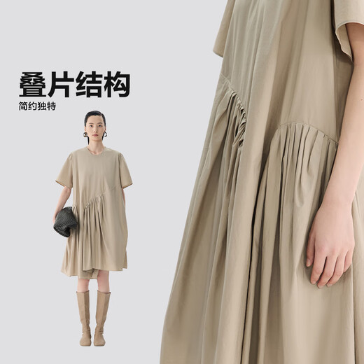 JNBY/Jiangnan Buyi Robe d'été à manches courtes et col rond ample 5P4G13790 Mi Kaki L