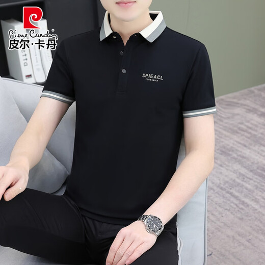 皮尔卡丹夏季短袖t恤男装潮流翻领POLO.衫纯色棉质冰丝有领T恤上衣潮 724#白色 M (建议90-110斤)