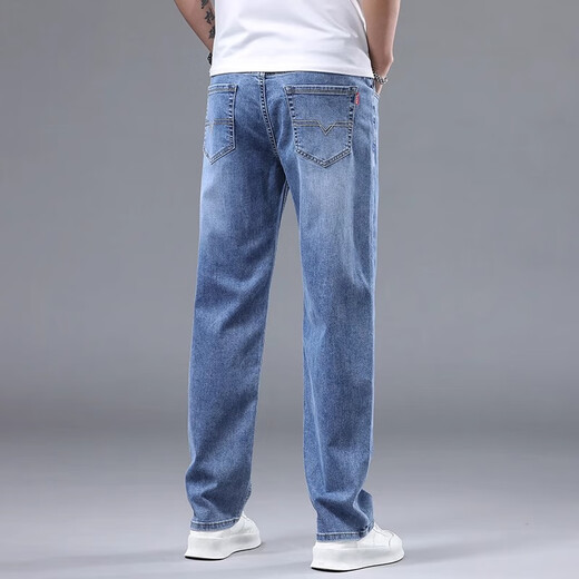 
JEANSWEST high-end jeans men's summer thin style trendy large size loose straight casual long trousers men's spring and summer new style grinding white and blue 31