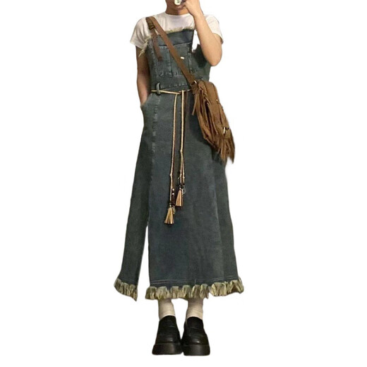 FHHUABD NEUE DENIM Kleid Damen Retro Fellgurt Rock Koreaner locker schlanker Rock mit mittlerer Länge 833 Gurtrock L.