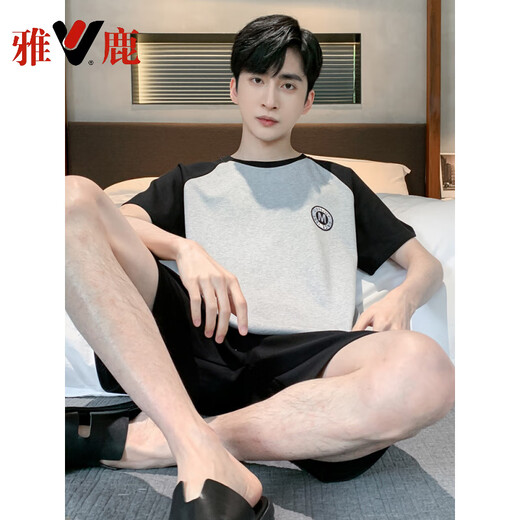 雅鹿男士睡衣男夏季短袖纯棉男款夏天薄2025新款男生大码家居服 HDE-9928 L 男