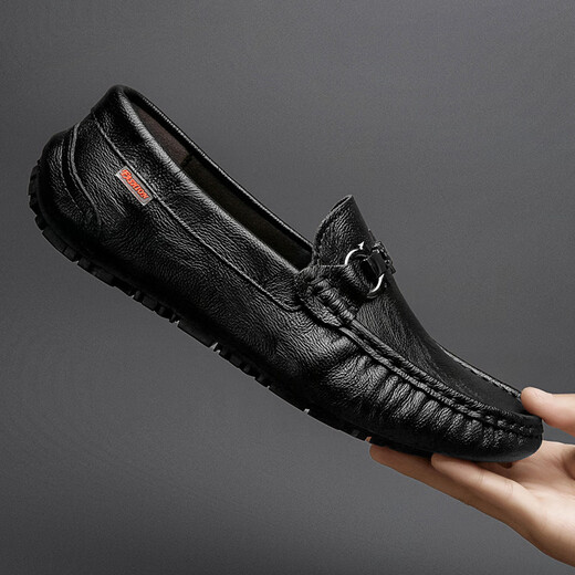 金利来GY男鞋2025春夏季新款真皮豆豆鞋男透气休闲皮鞋男款软皮软底 黑色【9905四季款】 38