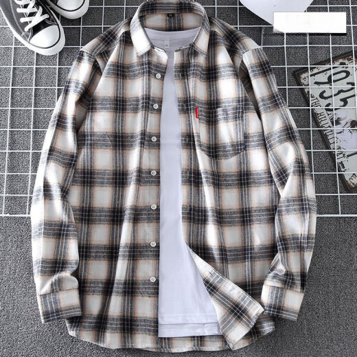 GTYUWVG Spring and Summer Molding Camisa de manga larga Camisa coreana a cuadros de gran tamaño para la tendencia de los hombres y jóvenes de mediana edad M655 38