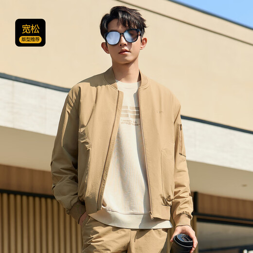 CABBEEN outdoor quick-drying fabric jacket men's retro jacket outdoor pocket design spring and autumn long-sleeved jacket khaki 35 (loose fit) L /175/50