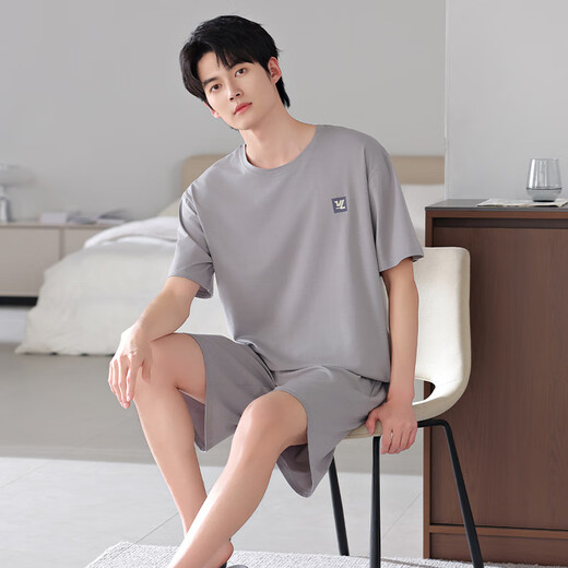 In der Nähe der anderen Seite des Pyjamas der Herren für Sommerdünnmodal-Baumwoll-Shorts-Shorts für Herren-Heimkleidung für Sommerfett und vergrößerter Anzug A4837 L empfohlen 120-140jin [Jin gleich 0,5 kg]