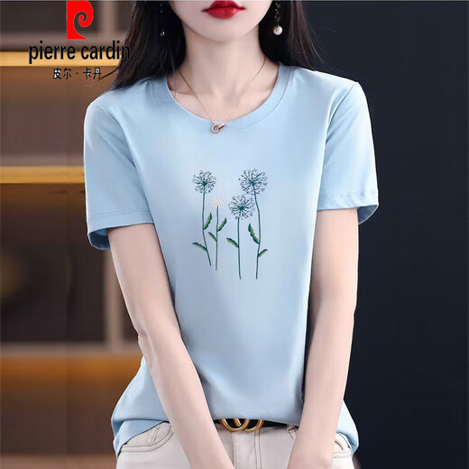 皮尔卡丹（pierre cardin）棉质短袖t恤女士宽松简约气质减龄粉色体恤小衫夏装2025新款上衣 6172碳灰 XL 120-135斤
