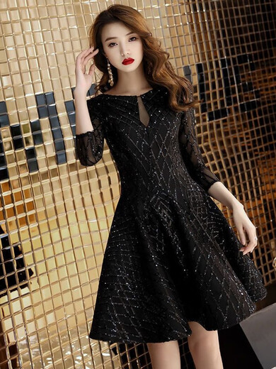 LXKP evening dress for women 2024 new black dinner party cocktail party birthday party dress small dress socialite noble S