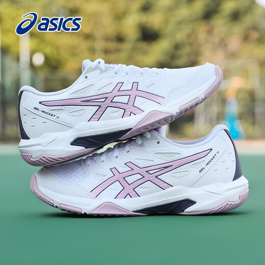 ASICS Women's Shoes Summer ROCKET 11 Badminton Shoes Lightweight and Versatile 2025 New Shock Absorbing Breathable Sports Shoes for Women White Purple-105 37