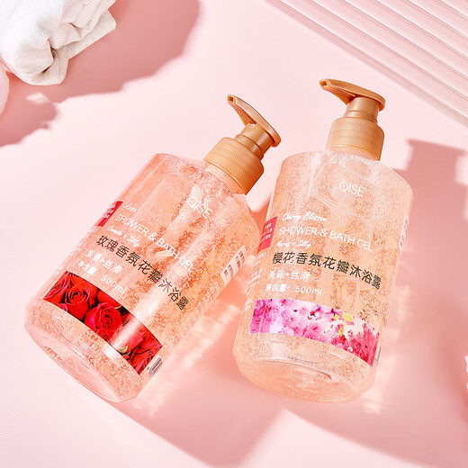 Qise Sakura Petal Shower Gel Long-lasting Fragrance Bath Liquid Refreshing and Moisturizing Summer Bath Unisex Large Capacity Sakura 500ml/Bottle