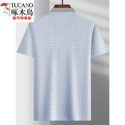 Holzspecker (Tucano) Neuer Männer mittleren Alters mit kurzer Ärmeln T-Shirt Daddy Anzug Sommereis Ice Seiden T-Shirt mit mittleren Dünnverletzungen Top Herren T-Z866 Blau Real Pocket XL 52/175