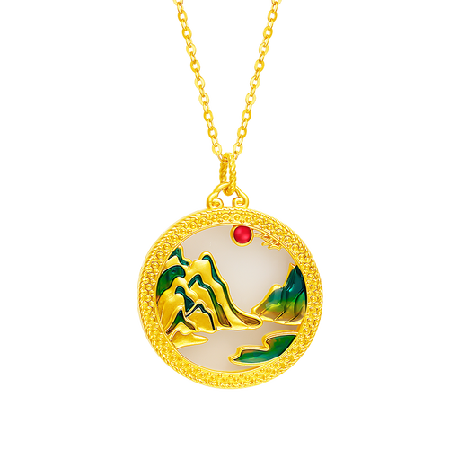 Mingzuan International Qianlijiangshan 18K gold pendant women's enamel inlaid au750 gold pendant necklace as a birthday gift for girlfriend