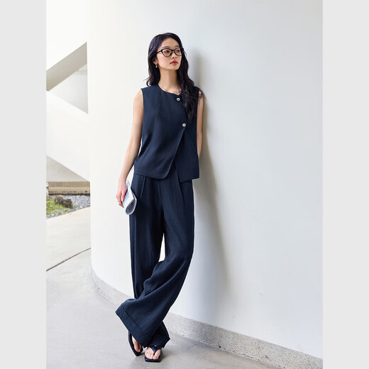 Diseño de vanchiman Traje de moda de chaleco de color sólido para mujeres 2025 Summer Nuevo pantalones de pierna ancha Set M9759 Royal Blue M