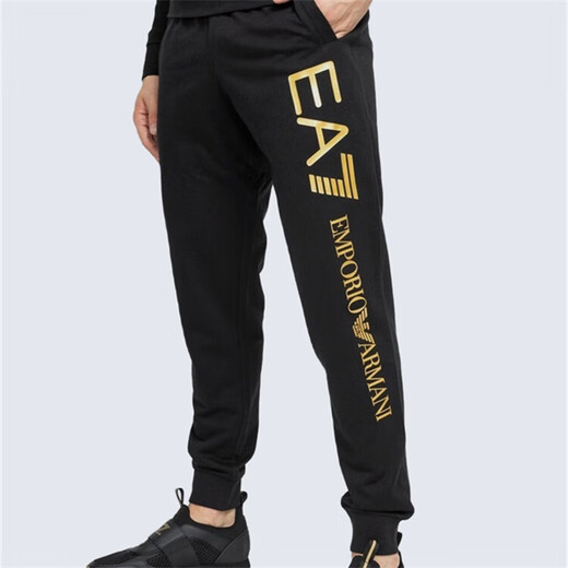 Armani (Emporio Armani) EA7 men's pants 2025 new classic micro-label casual print lightweight breathable comfortable sports pants leggings black gold S